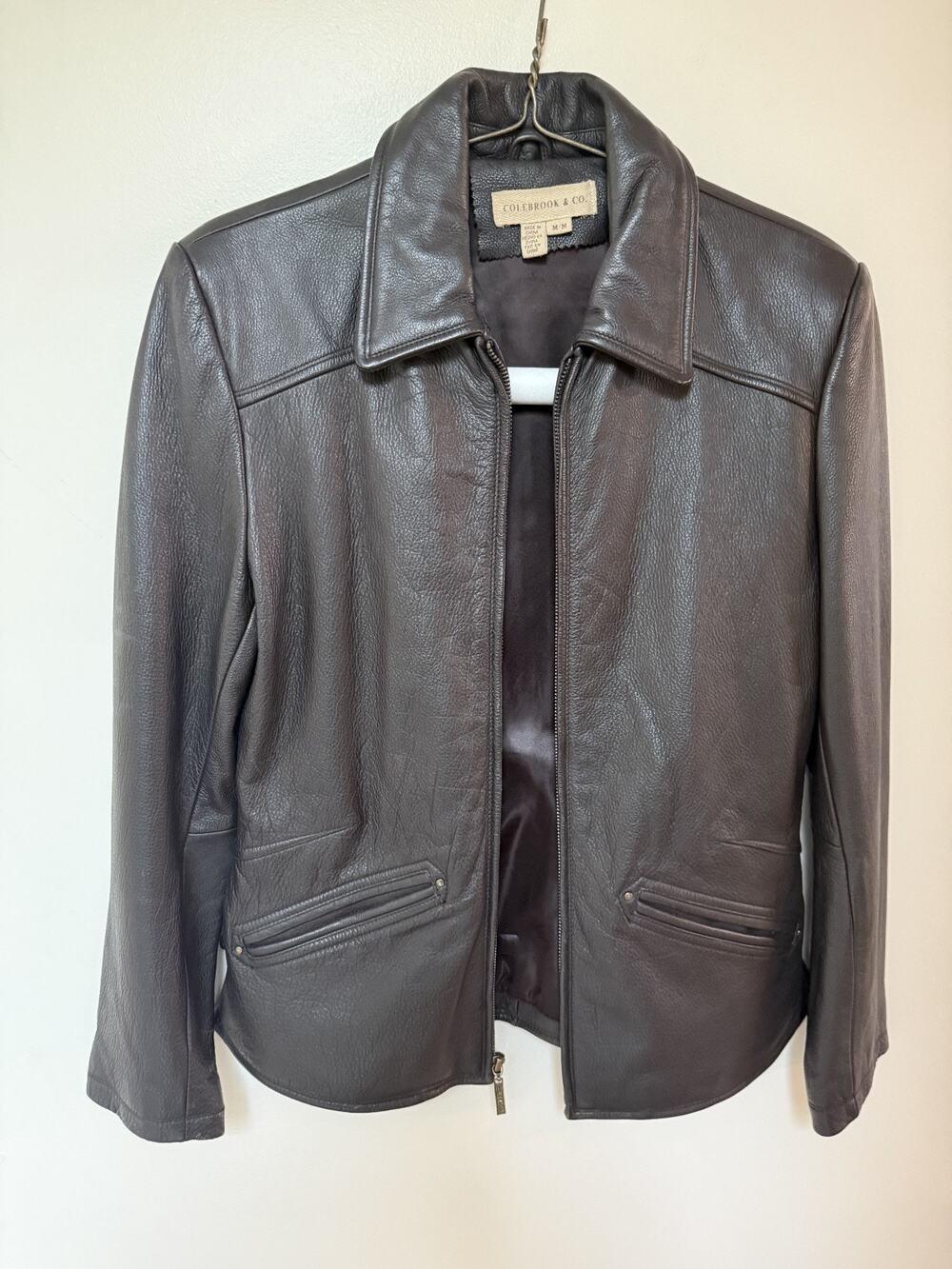 Colebrook & Co Womens Dark Brown Fitted Leather Jacket Size M Motorcyle Indie